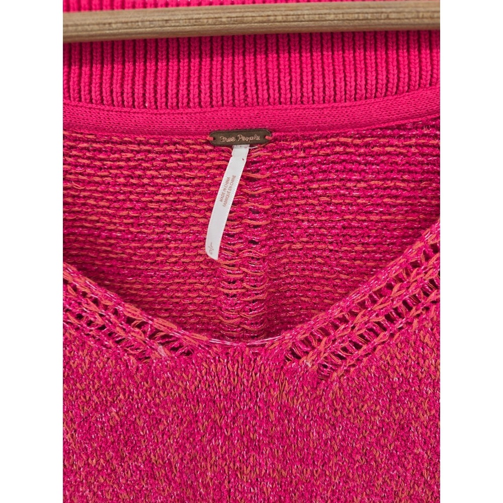 Free People Sweater Women L Pink Gossamer V-Neck Balloon Sleeve Marled Knit Boho - Picture 2 of 5